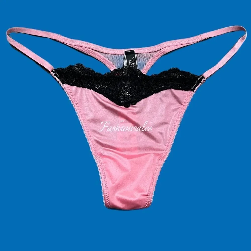 Victorias Secret RARE Supersoft Satin Lace waist Thong panty Pink  Medium
